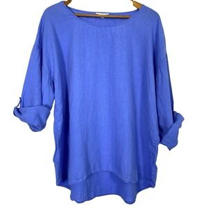 Eileen Fisher Size Large 100% Irish Linen Tunic Top Shirt Blue Coastal Lagenlook